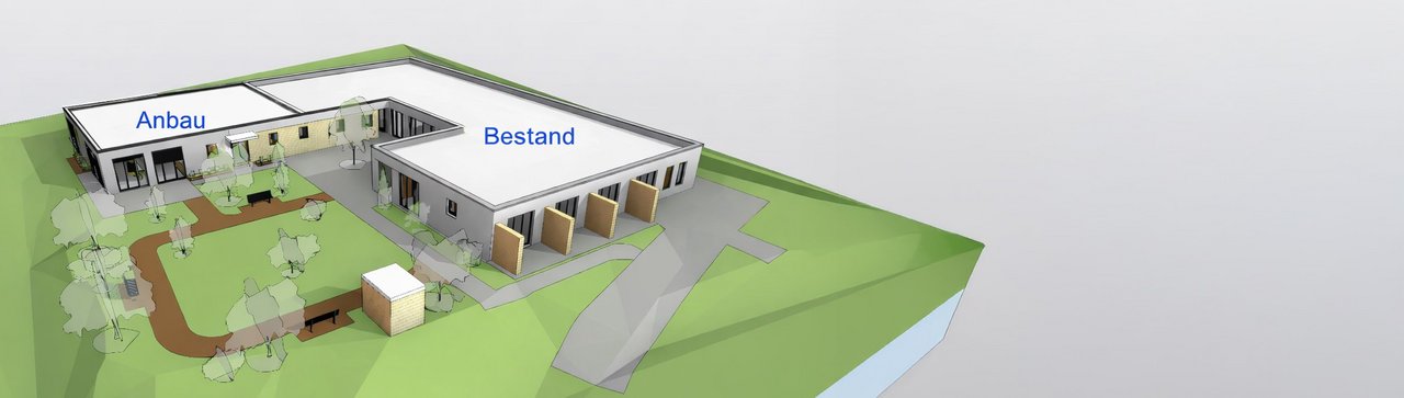 Modellzeichnung Bestand und Anbau Hospiz Mutter Teresa